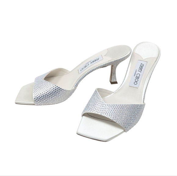 NIB Jimmy Choo Skye 70 Silver Crystal Kitten Heel Sandal Size EU 37.5 - Picture 11 of 12